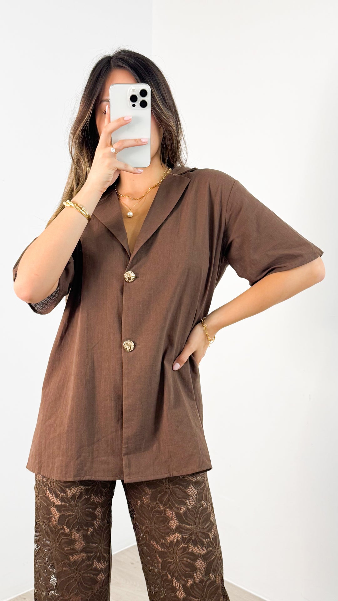 NADINE SHIRT & PANT SET - CHOCOLATE