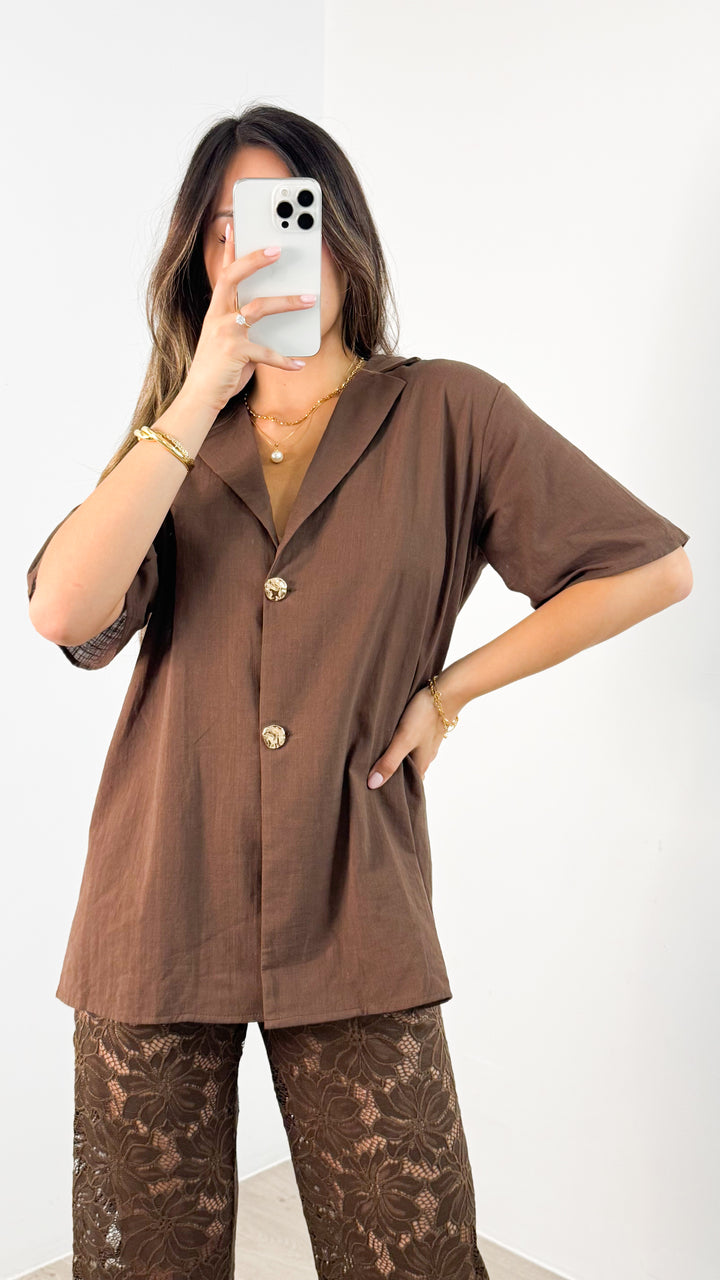 NADINE SHIRT & PANT SET - CHOCOLATE