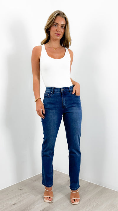 CARLTON STRETCH STRAIGHT LEG JEAN - DARK BLUE WASH