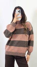 BESSIE BLOCK STRIPE KNIT - TOBACCO/CHOCOLATE