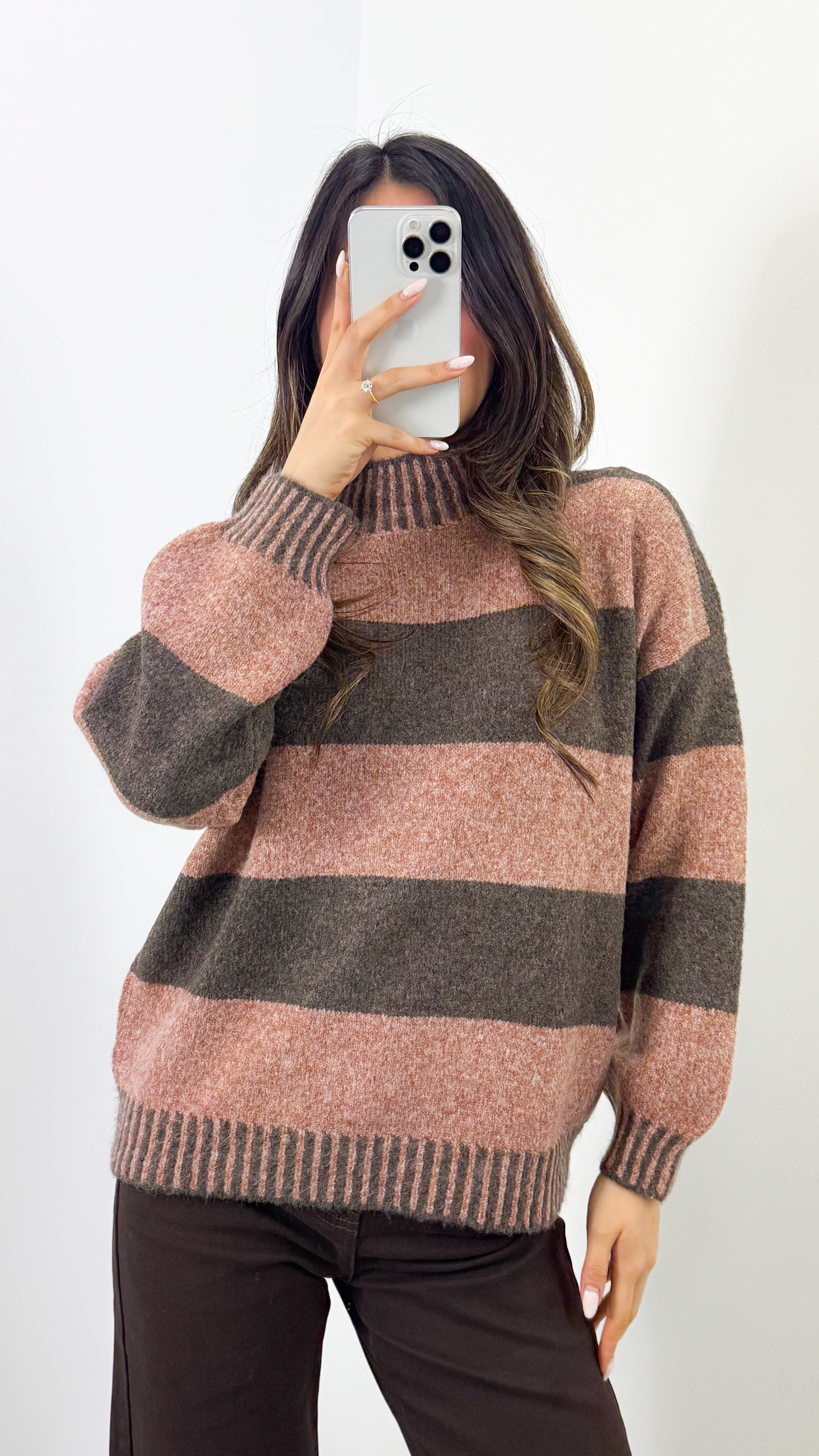 BESSIE BLOCK STRIPE KNIT - TOBACCO/CHOCOLATE