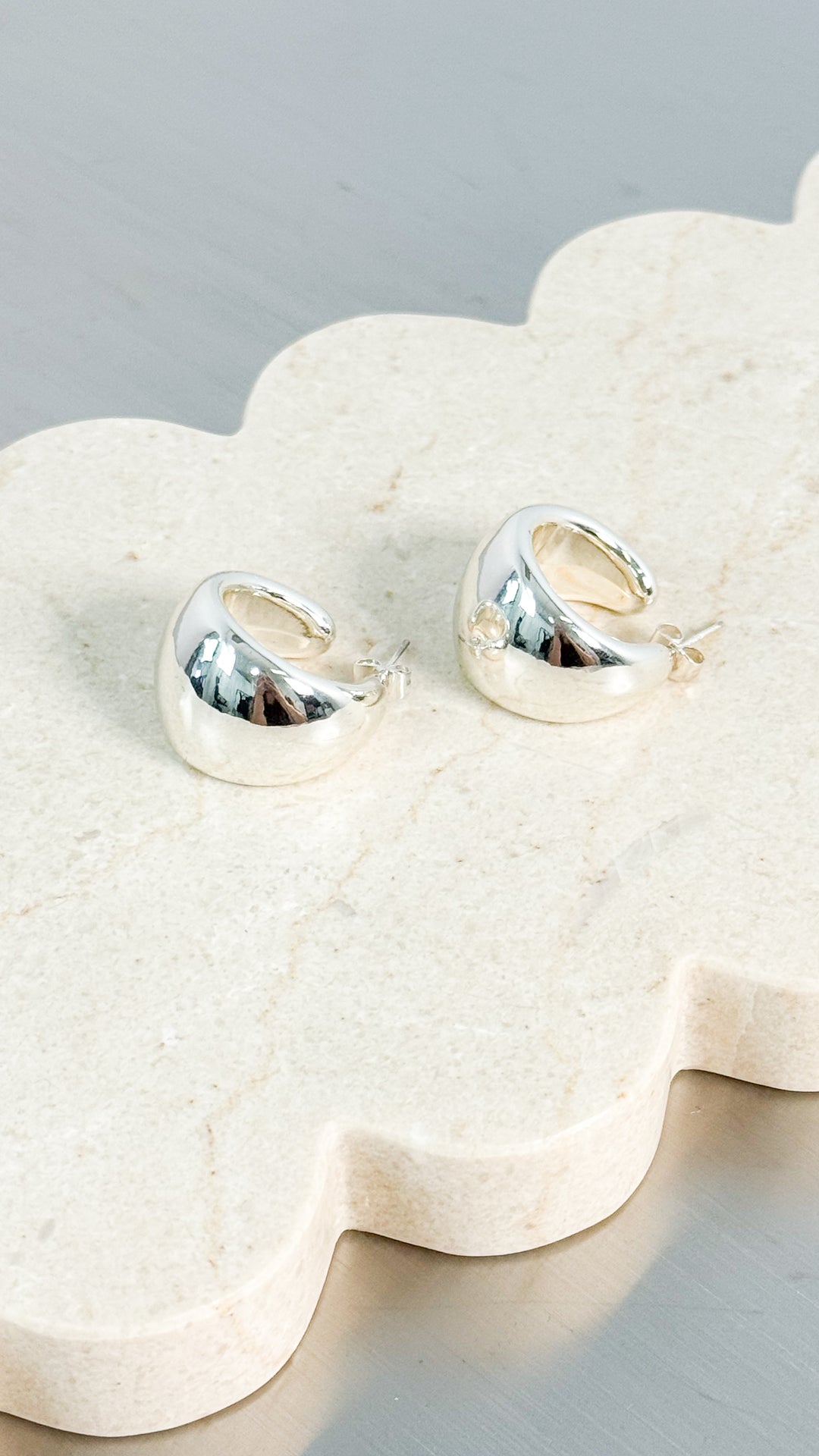 DOME HUGGIE STERLING SILVER PLATED EARRINGS - SILVER