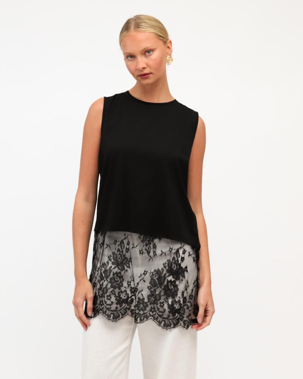DANIELLE LACE TRIM TOP - BLACK
