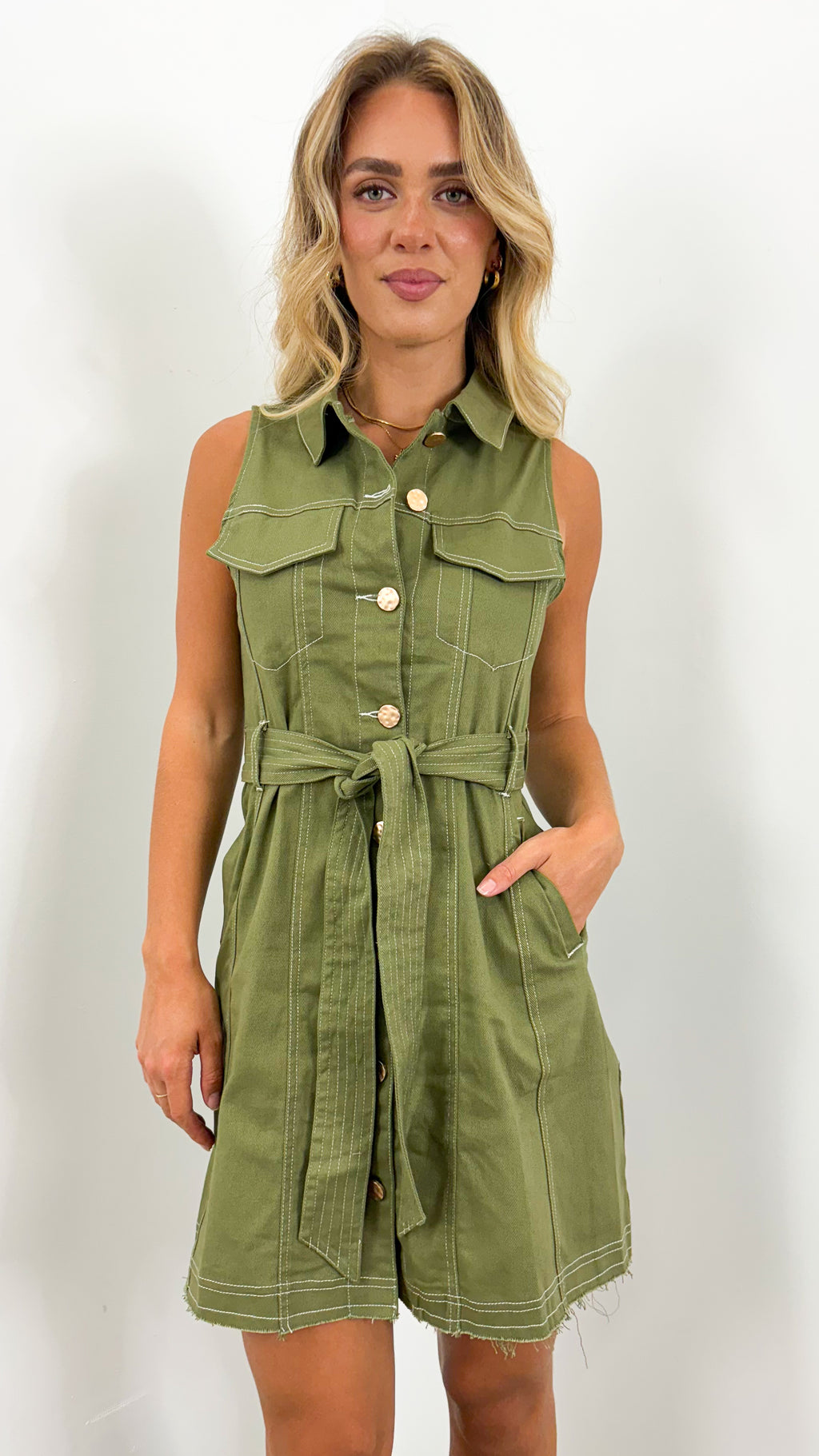 ZHANE DENIM DRESS - KHAKI