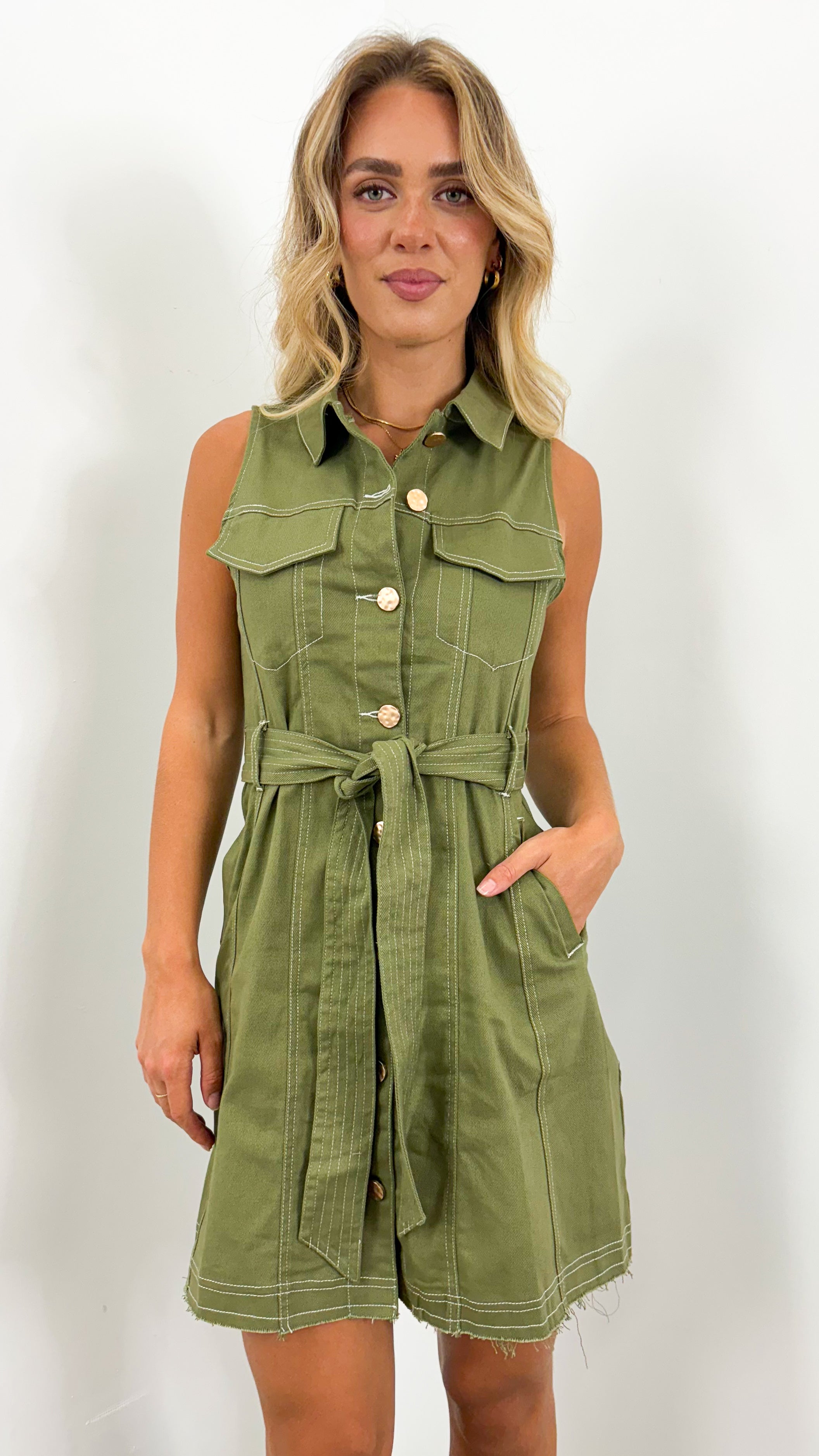 ZHANE DENIM DRESS - KHAKI