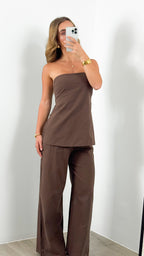 MYRA STRAPLESS TOP + PANT SET - CHOCOLATE