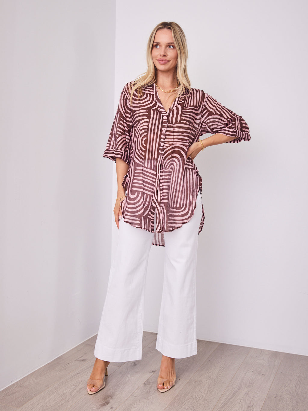 SHANI SHIRT - PINK/CHOCOLATE