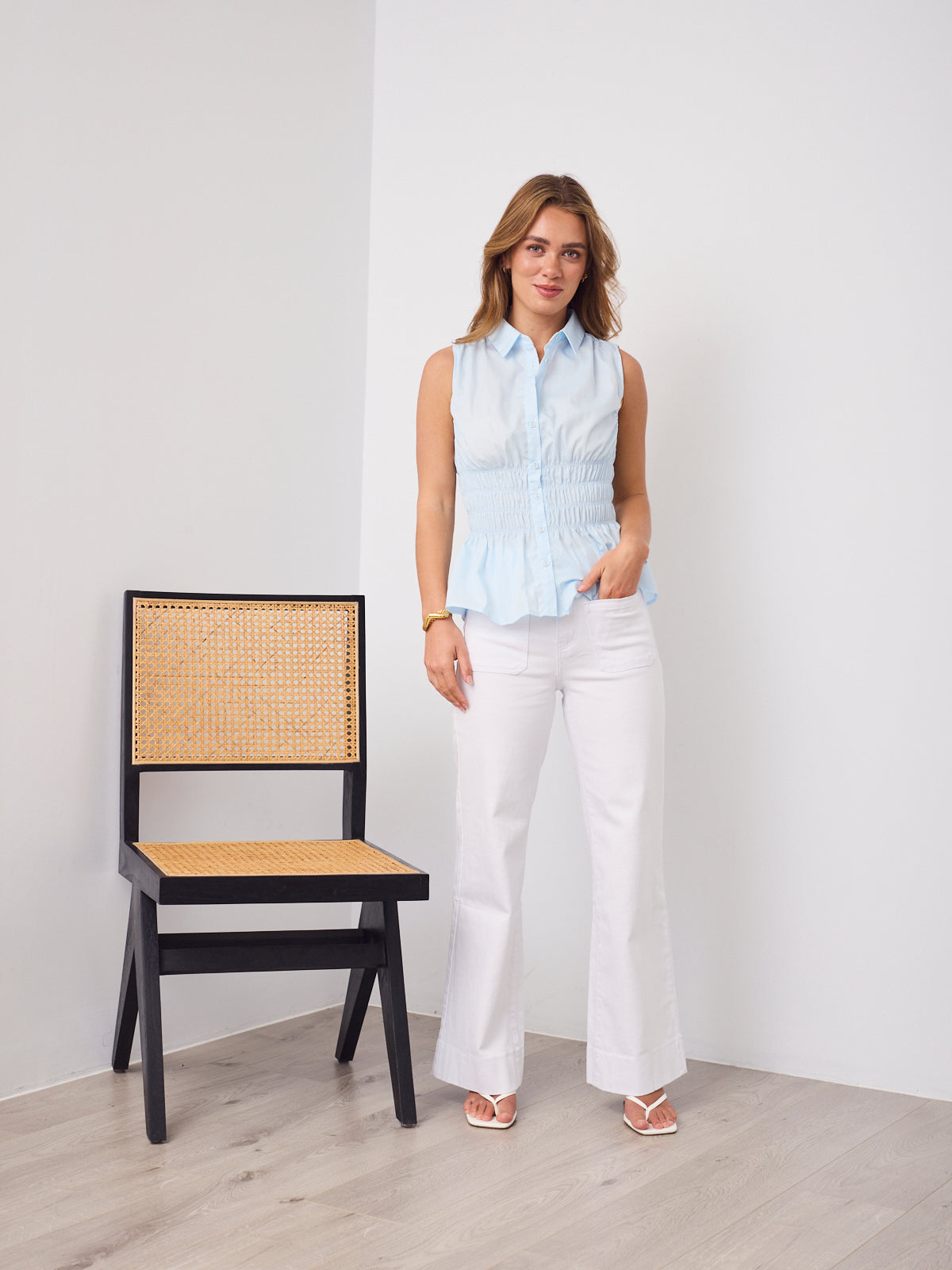 DEMI SHIRRED SHIRT - BABY BLUE