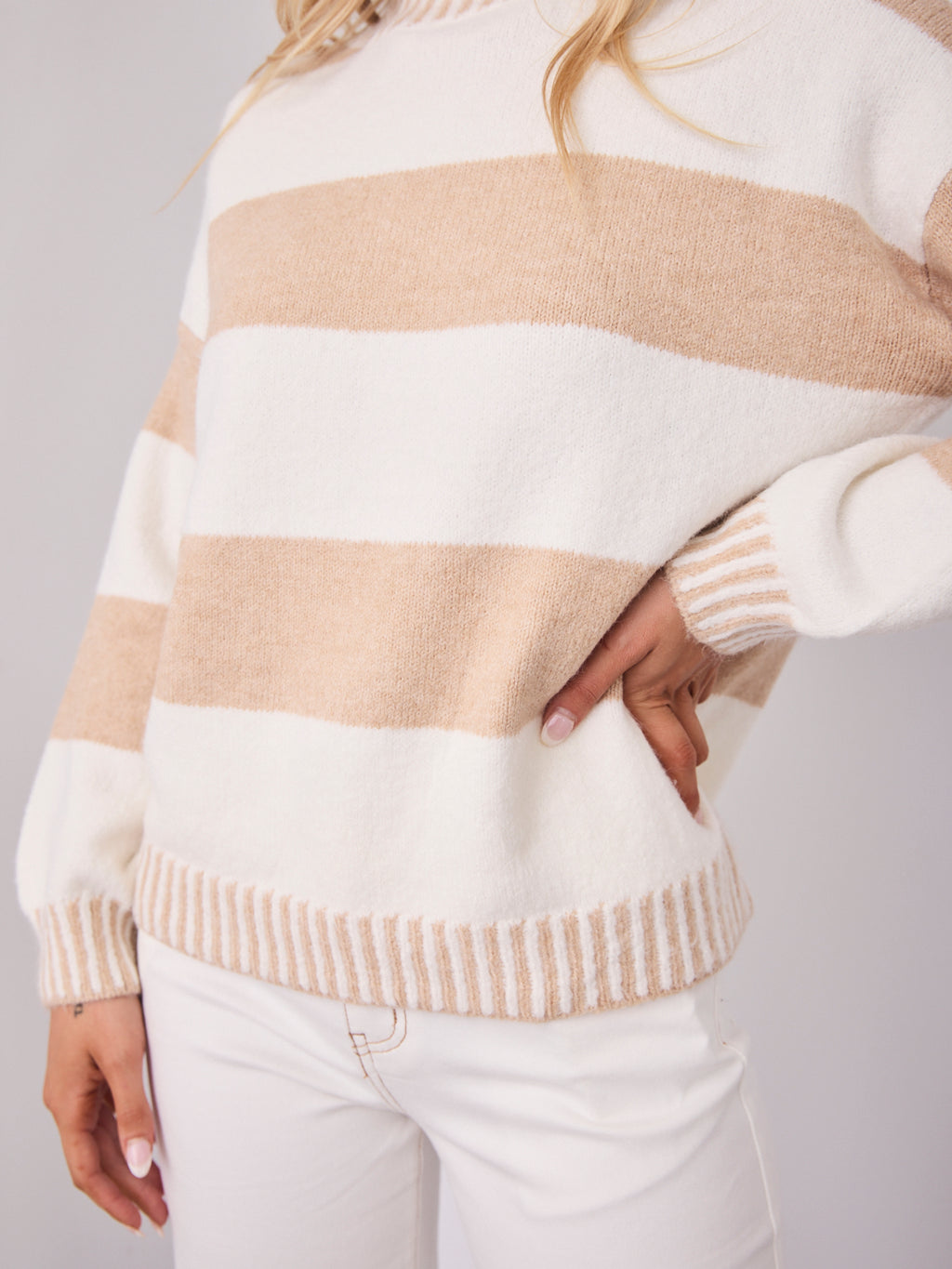 BESSIE BLOCK STRIPE KNIT - OATMEAL/WHITE