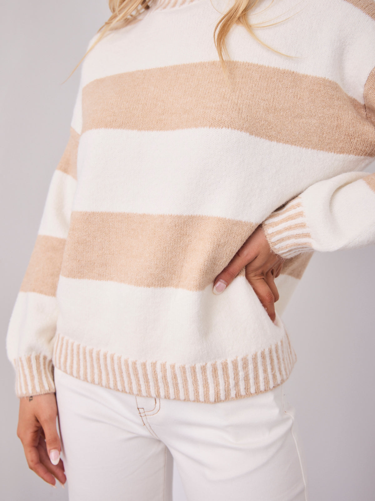 BESSIE BLOCK STRIPE KNIT - OATMEAL/WHITE