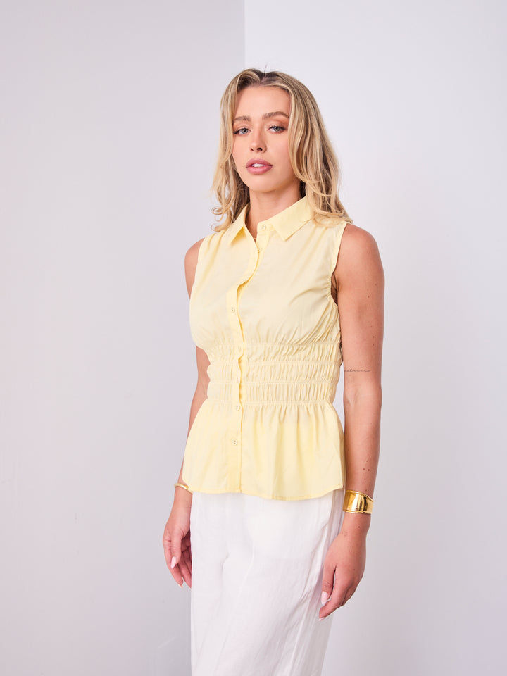 DEMI SHIRRED SHIRT - YELLOW