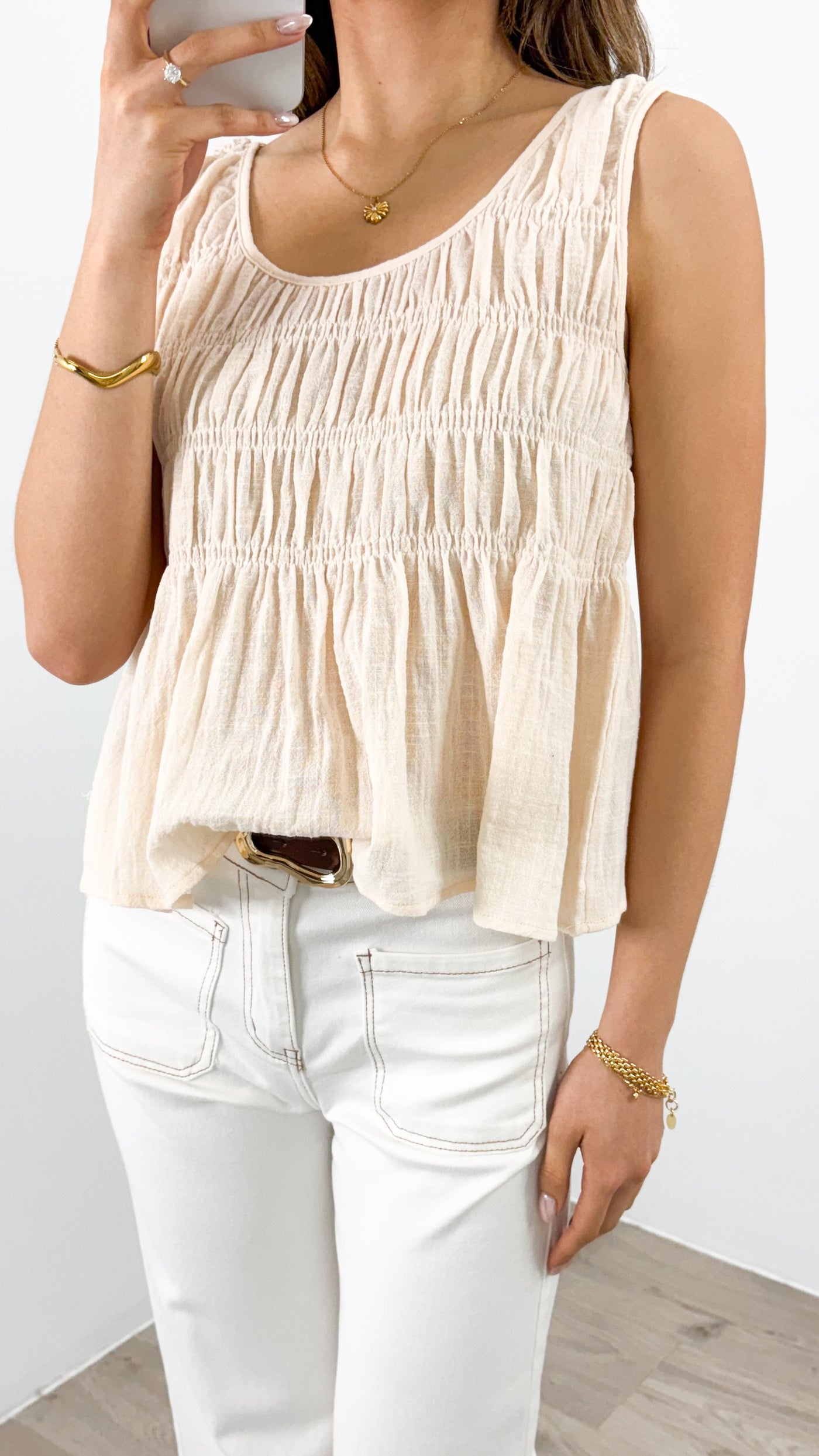 PALIA SHIRRED SINGLET - BEIGE