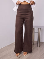 HANNAH LINEN PANT - CHOCOLATE