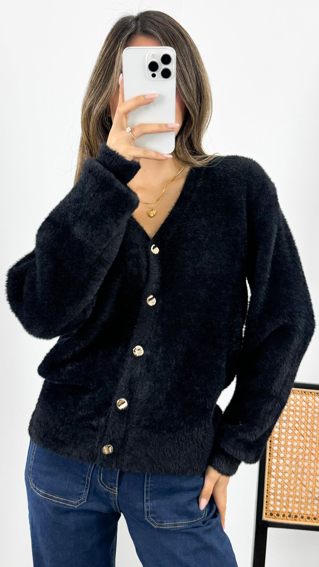 MAVI FLUFFY CARDI - BLACK