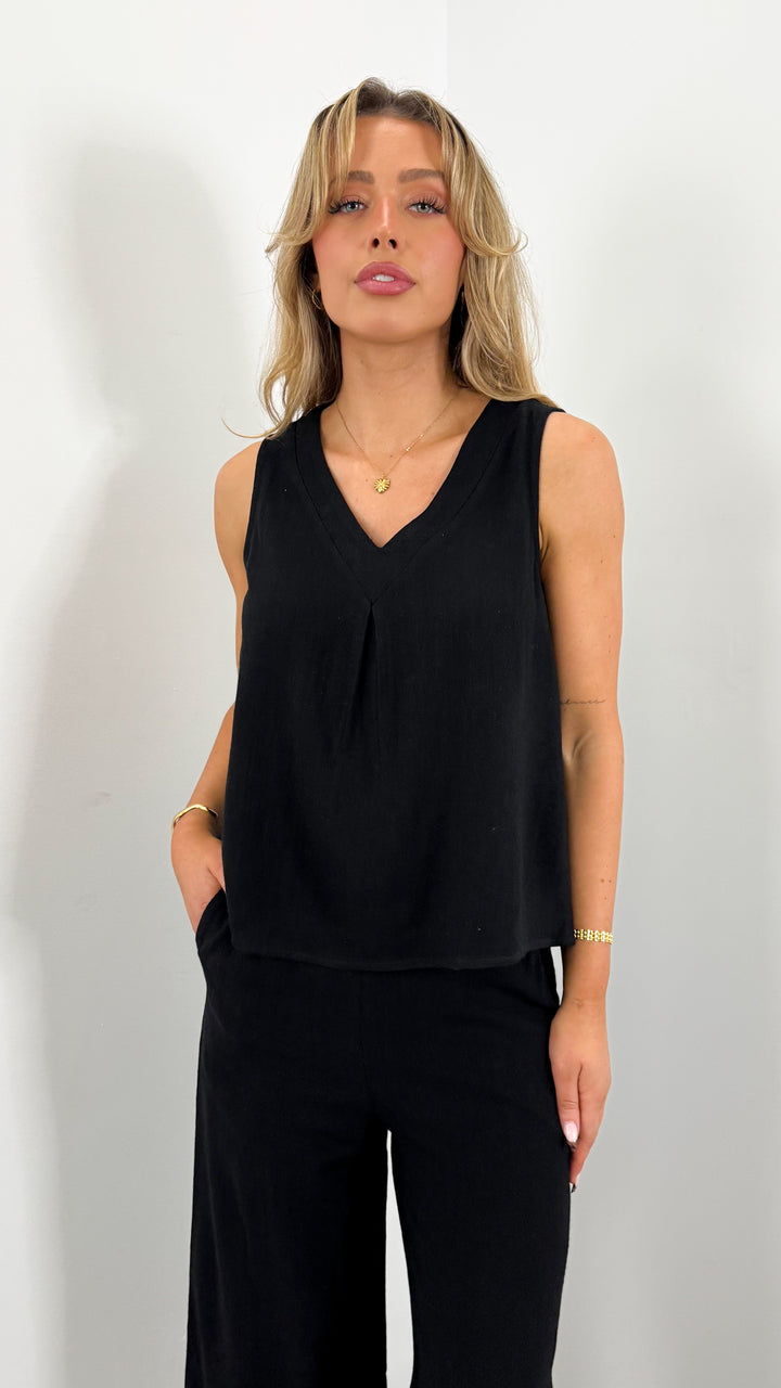 CARMEL V NECK TOP - BLACK