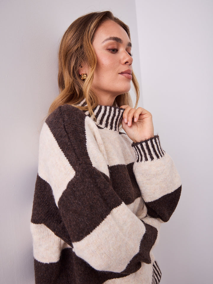 BESSIE BLOCK STRIPE KNIT - CHOCOLATE/OATMEAL