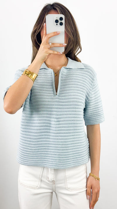 JANA ZIP TEE KNIT - BABY BLUE