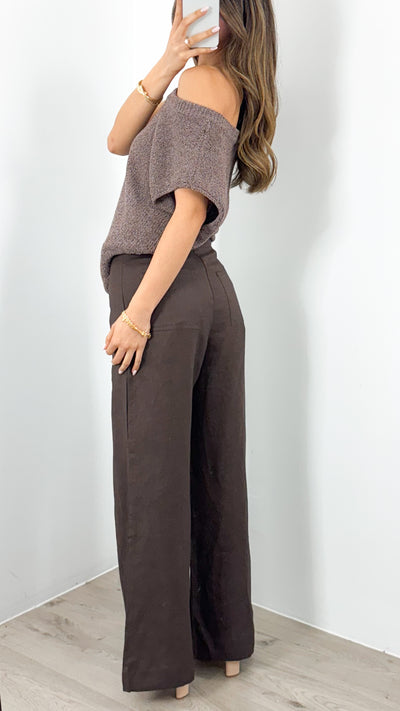 HANNAH LINEN PANT - CHOCOLATE