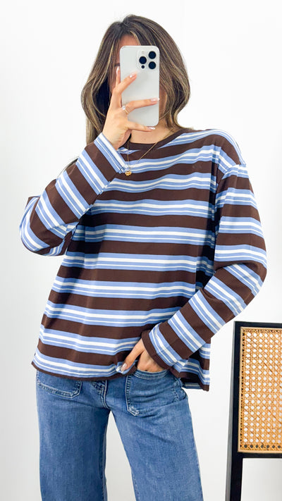 BOWEN STRIPE TOP - CHOCOLATE