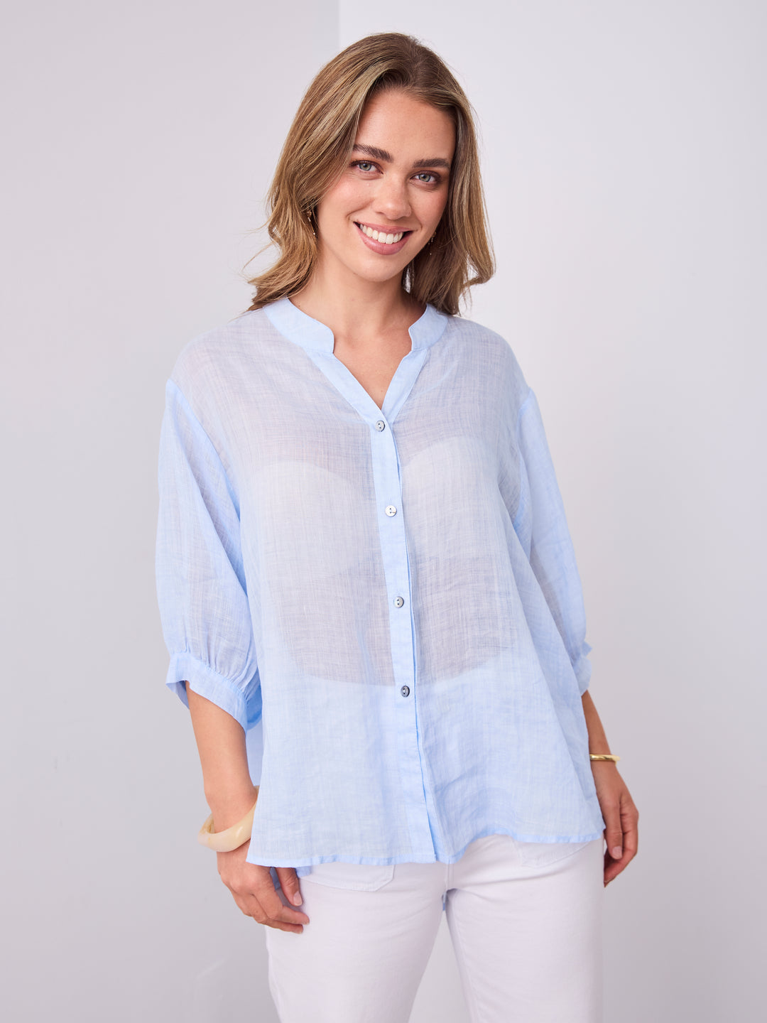 CATHY LINEN SHIRT - ICE BLUE