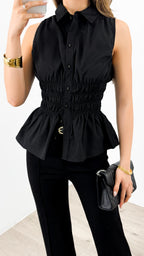 DEMI SHIRRED SHIRT - BLACK