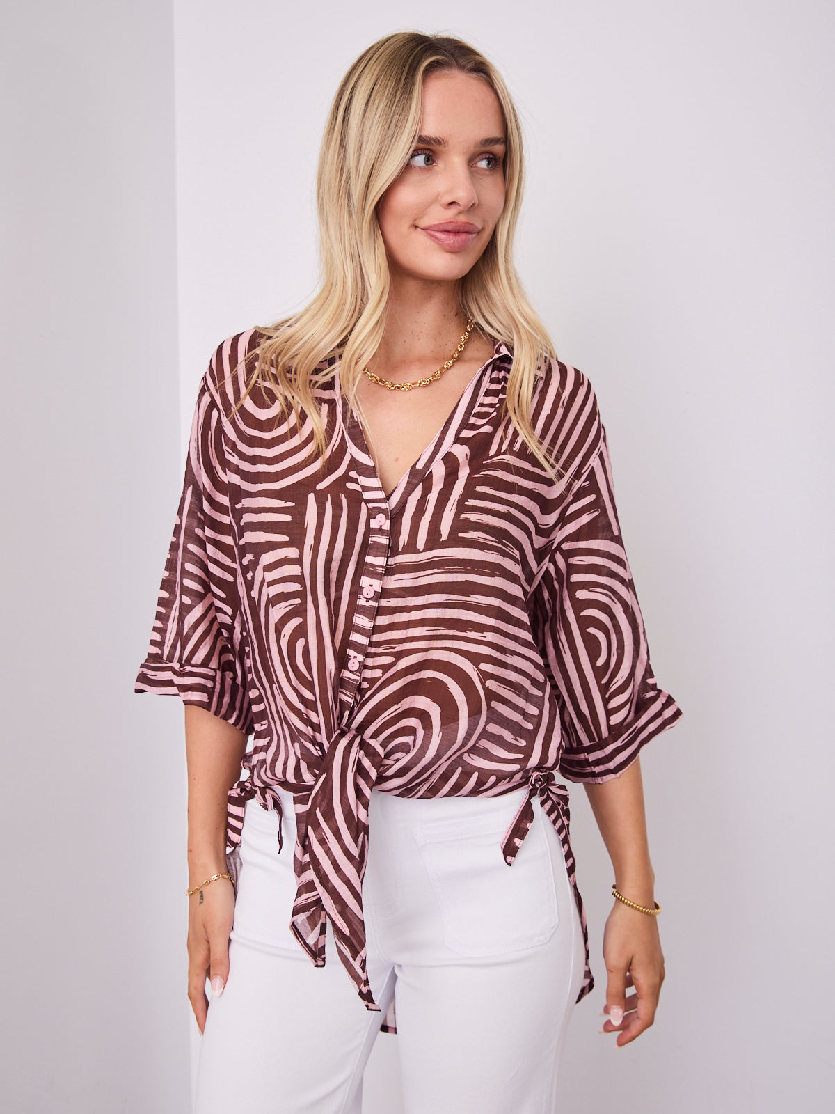 SHANI SHIRT - PINK/CHOCOLATE