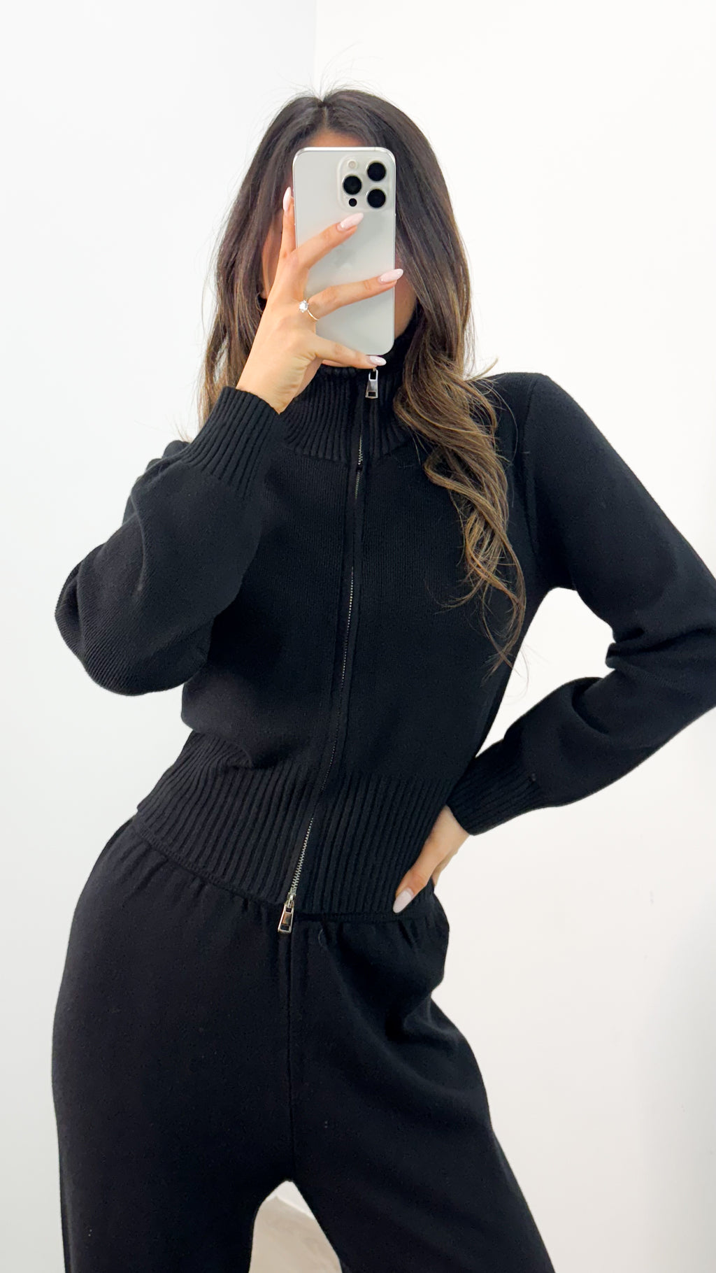 ENZA ZIP KNIT SET - BLACK