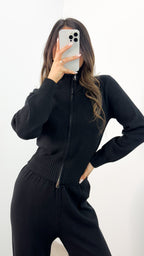 ENZA ZIP KNIT SET - BLACK