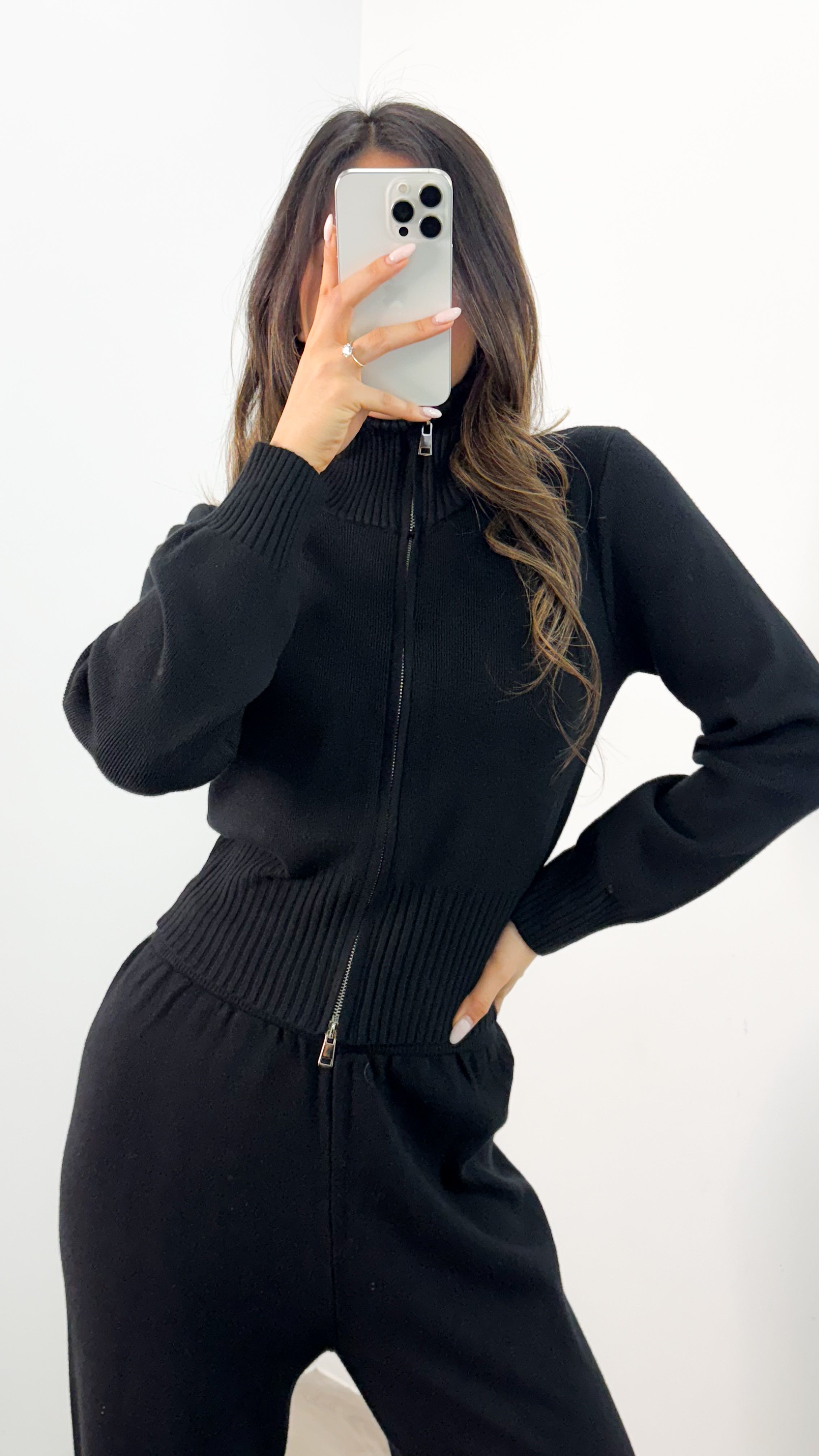 ENZA ZIP KNIT SET - BLACK