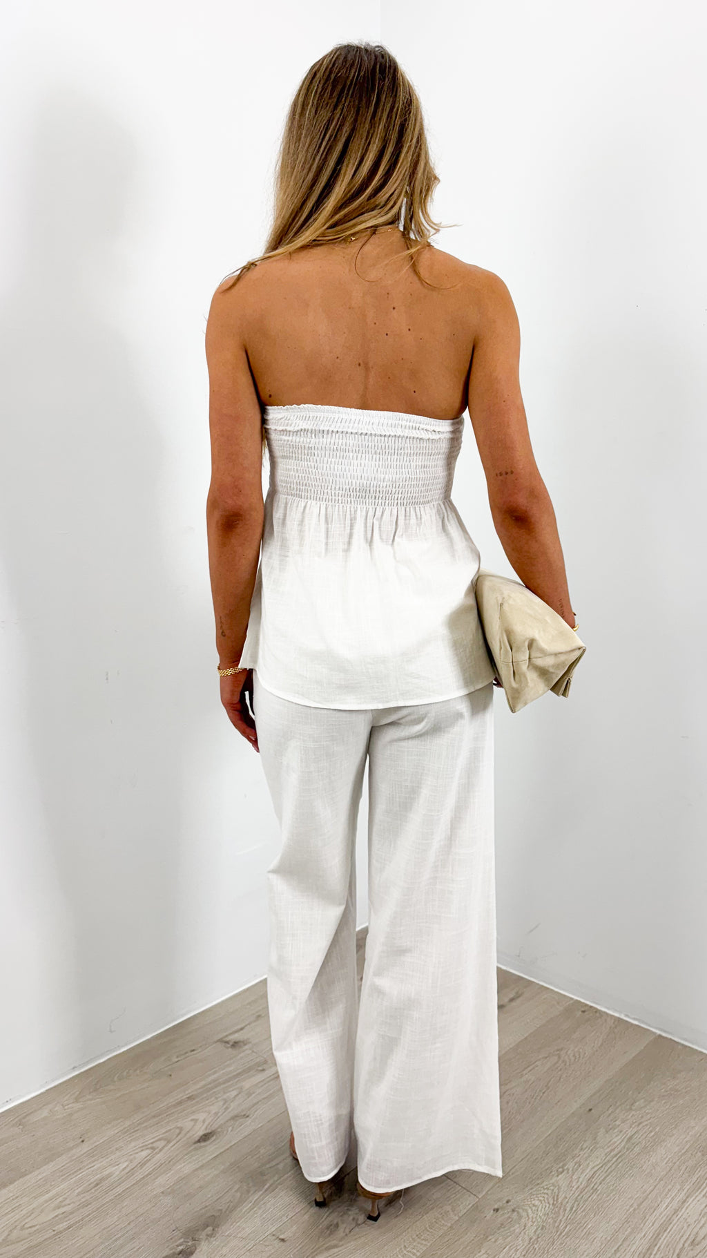 MYRA STRAPLESS TOP + PANT SET - WHITE