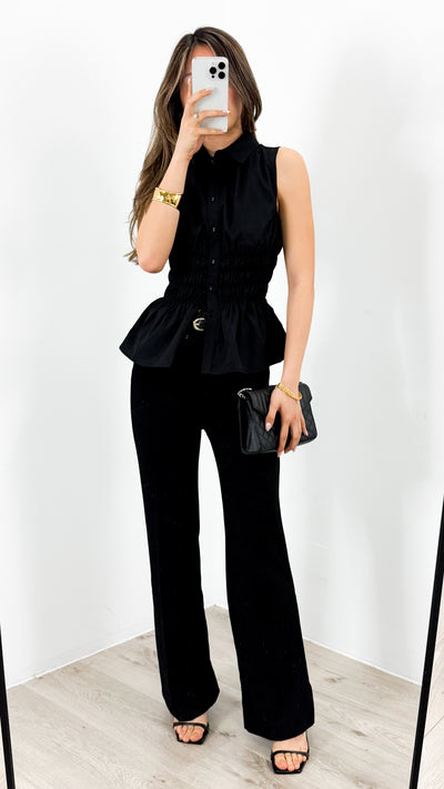 DEMI SHIRRED SHIRT - BLACK