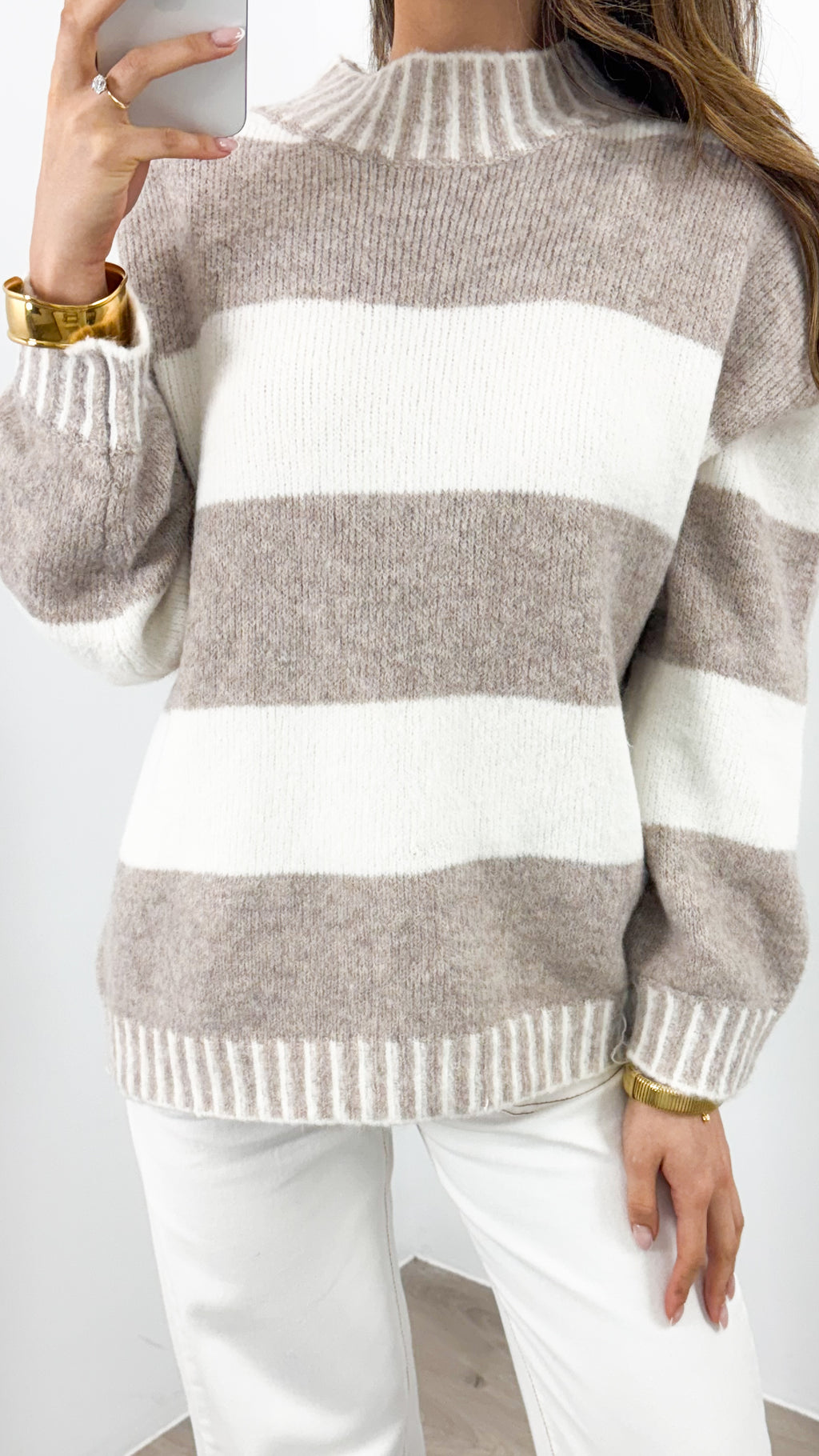 BESSIE BLOCK STRIPE KNIT - MOCHA/WHITE