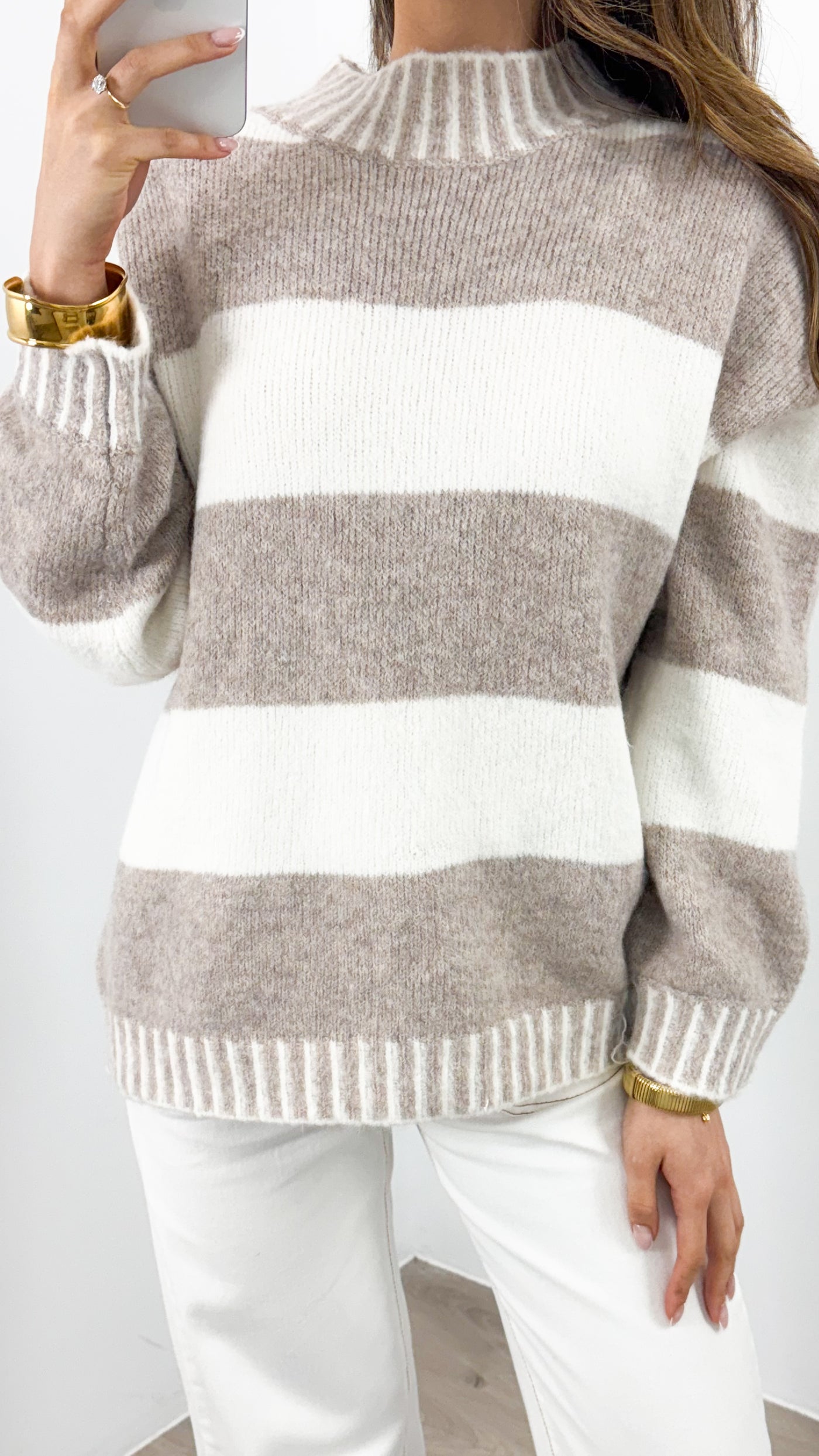BESSIE BLOCK STRIPE KNIT - MOCHA
