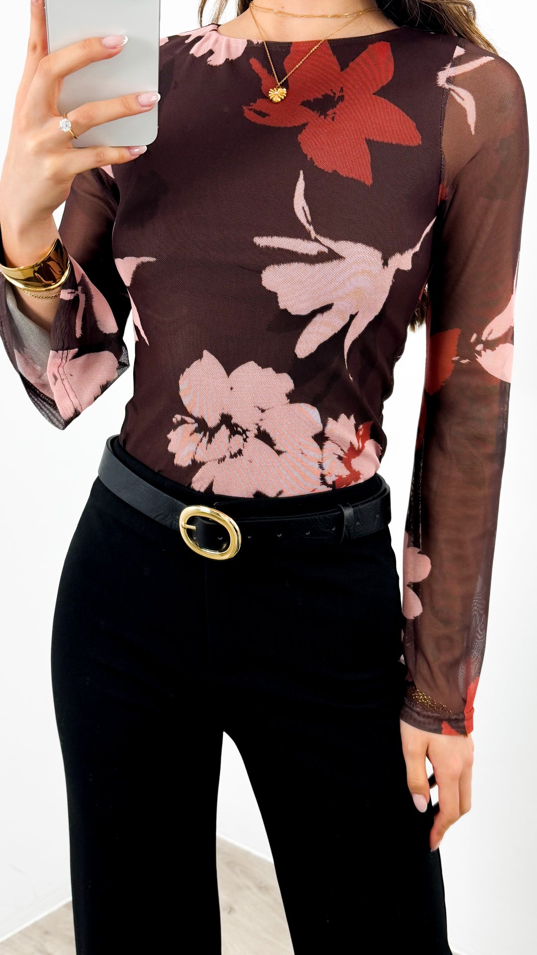 ESTELLE MESH TOP - BROWN