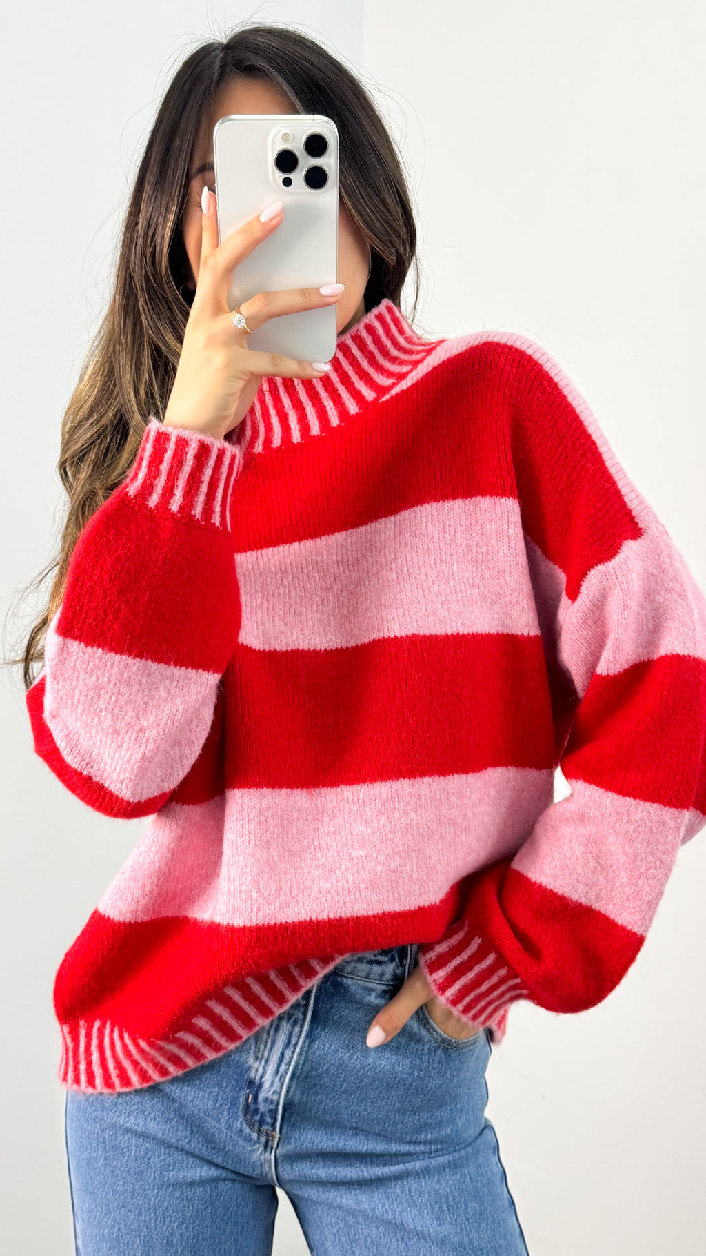 BESSIE BLOCK STRIPE KNIT - PINK/RED