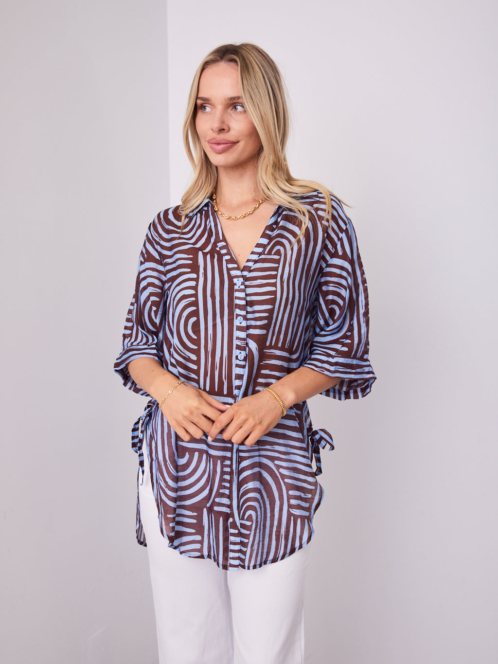 SHANI SHIRT - BLUE/CHOCOLATE