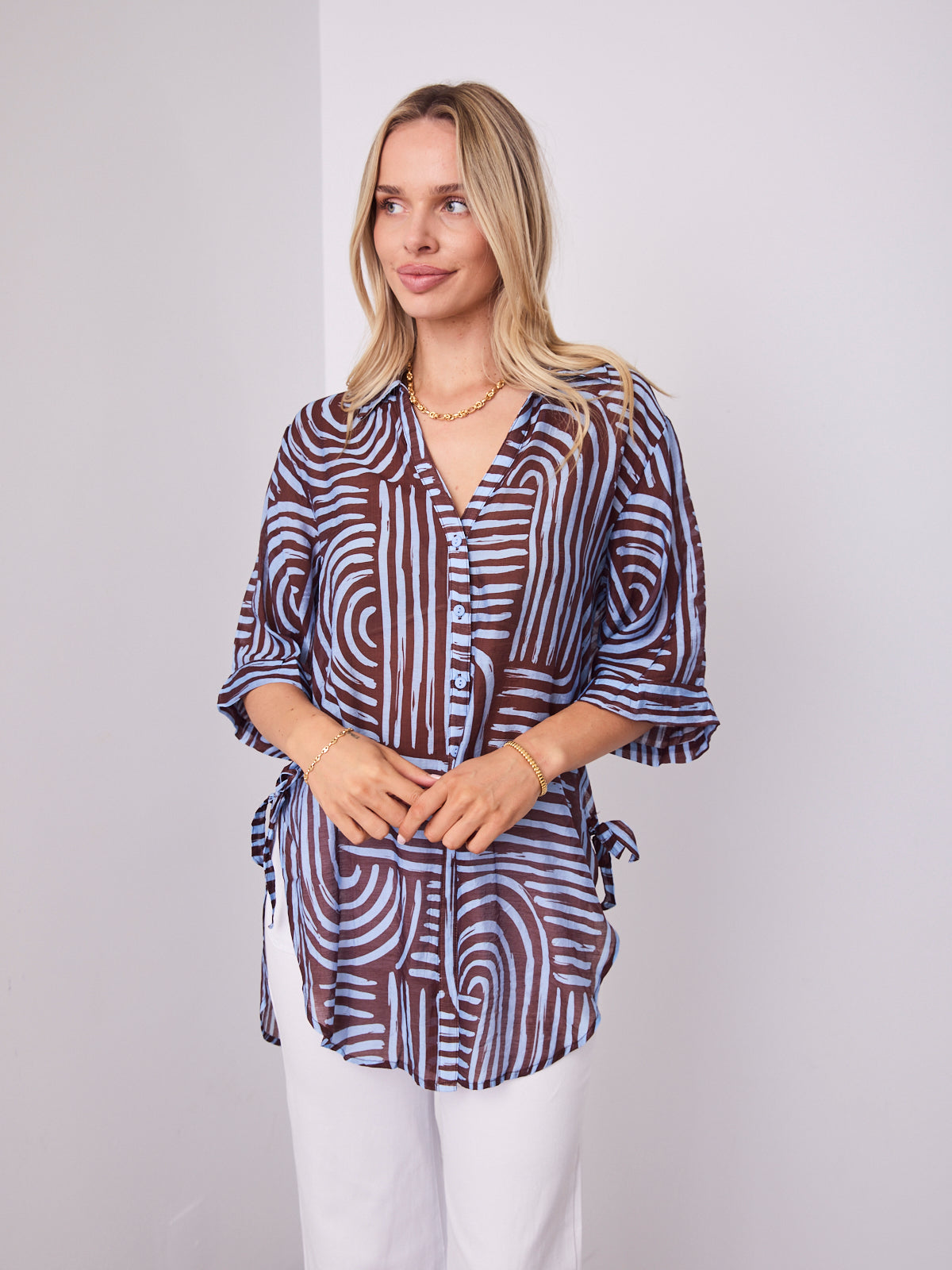 SHANI SHIRT - BLUE/CHOCOLATE