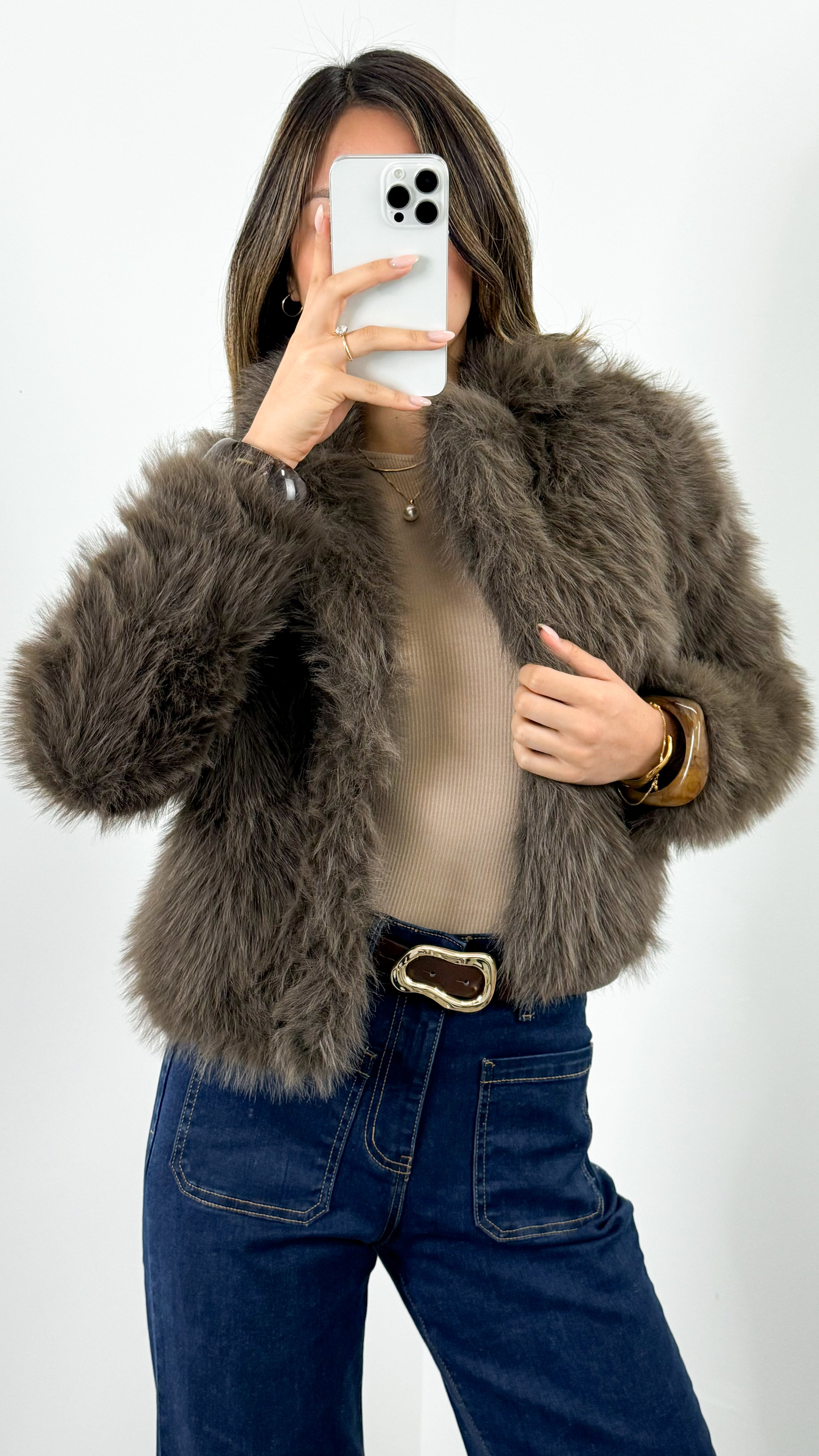 CHICAGO FAUX FUR JACKET - MOCHA
