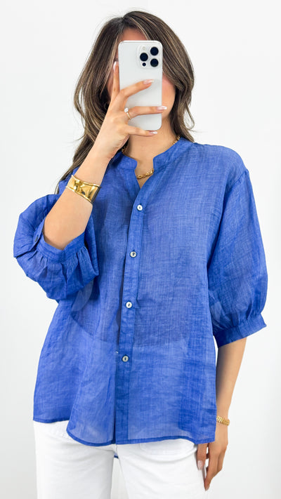 CATHY LINEN SHIRT - ROYAL BLUE