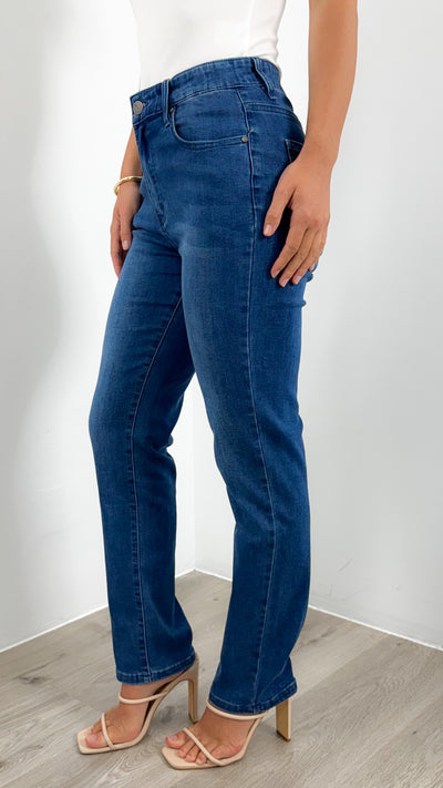 CARLTON STRETCH STRAIGHT LEG JEAN - DARK BLUE WASH