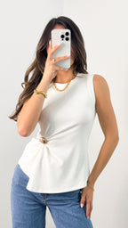 STACEY RIBBED TOP - WHITE