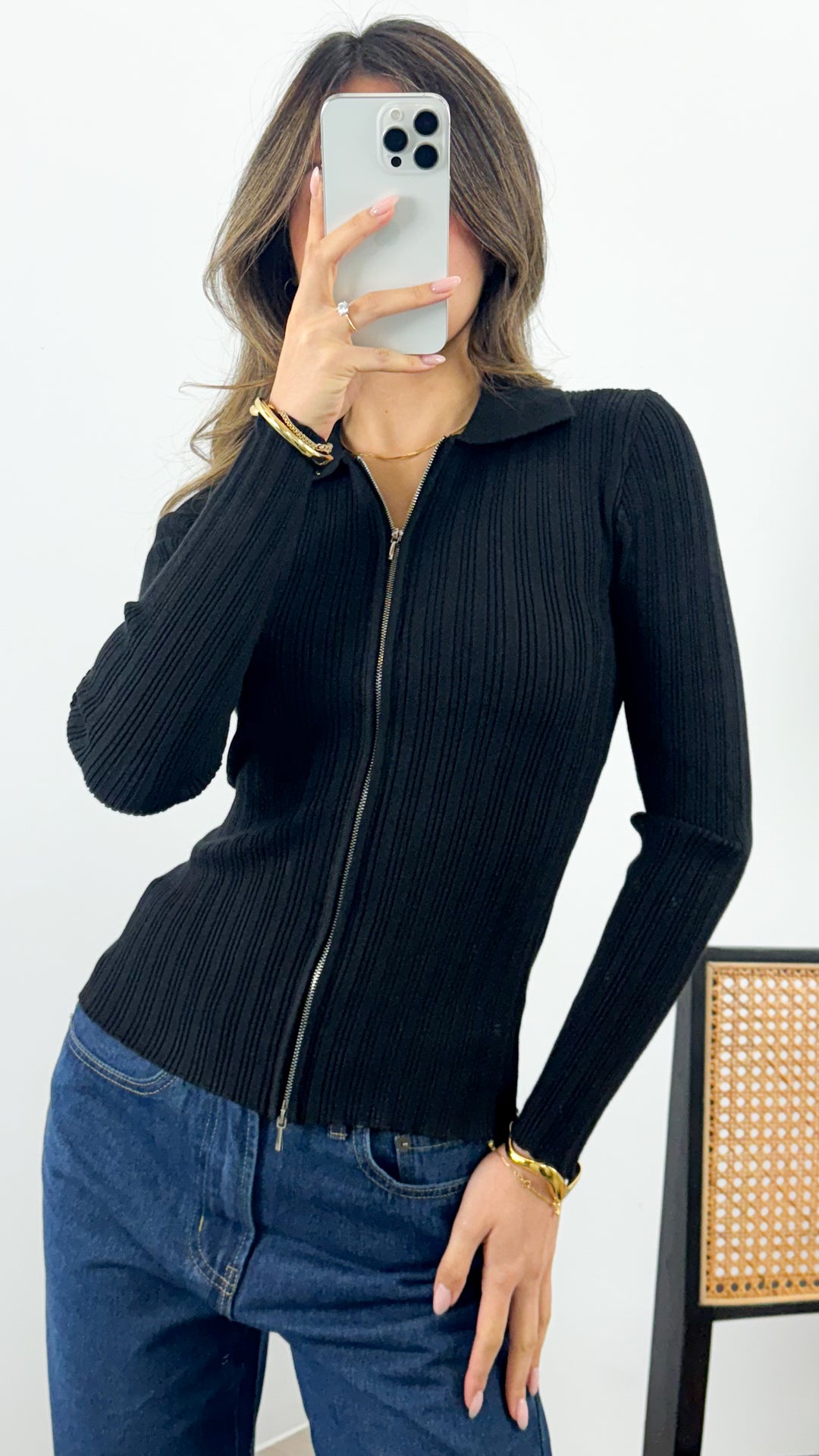 DENISE ZIP KNIT - BLACK