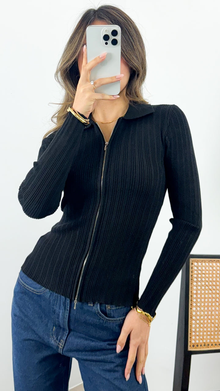 DENISE ZIP KNIT - BLACK