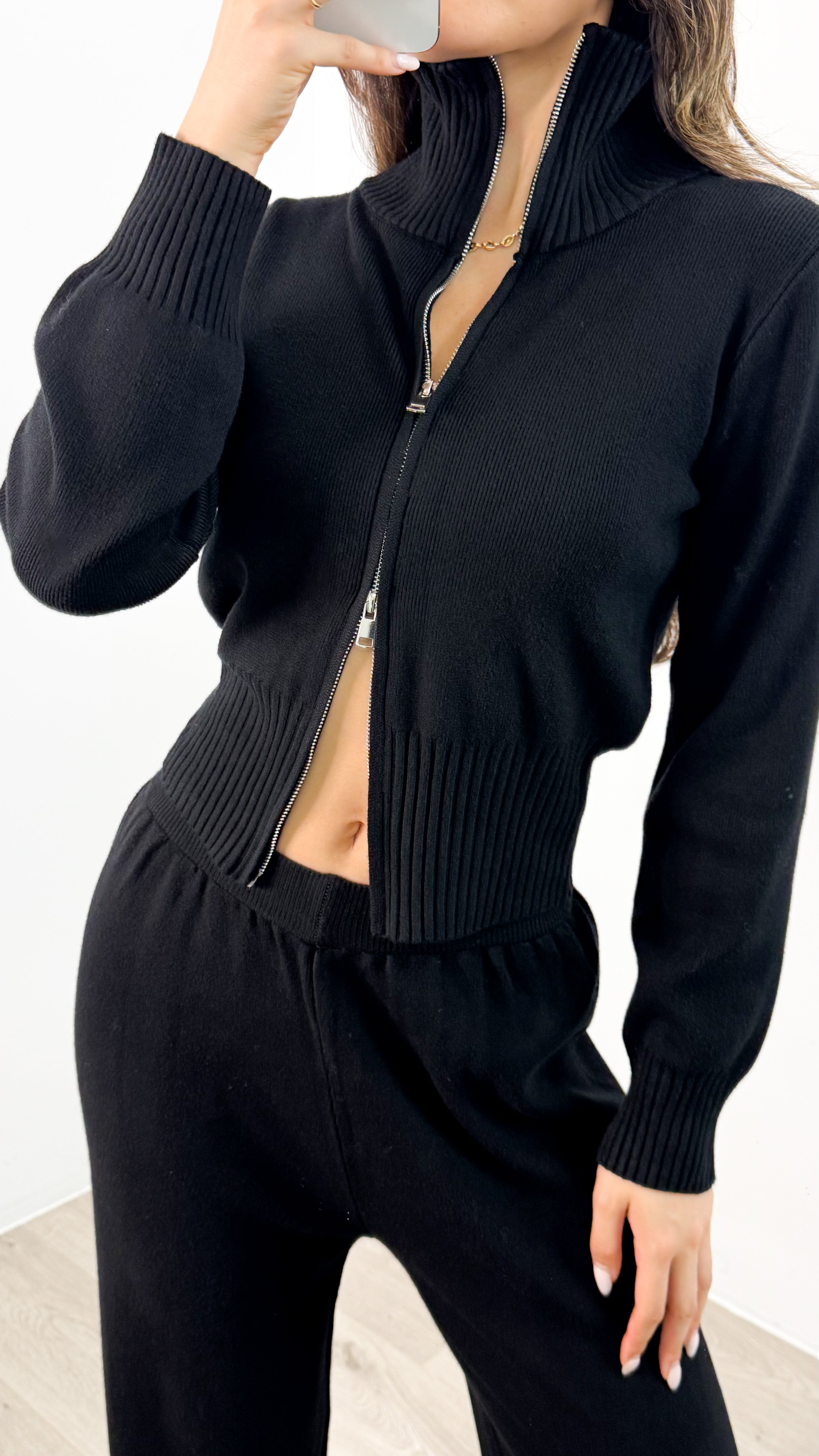 ENZA ZIP KNIT SET - BLACK