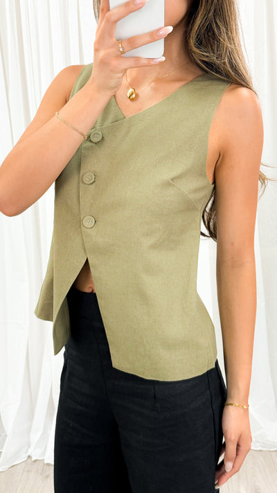 HAYLEY LINED VEST TOP - KHAKI