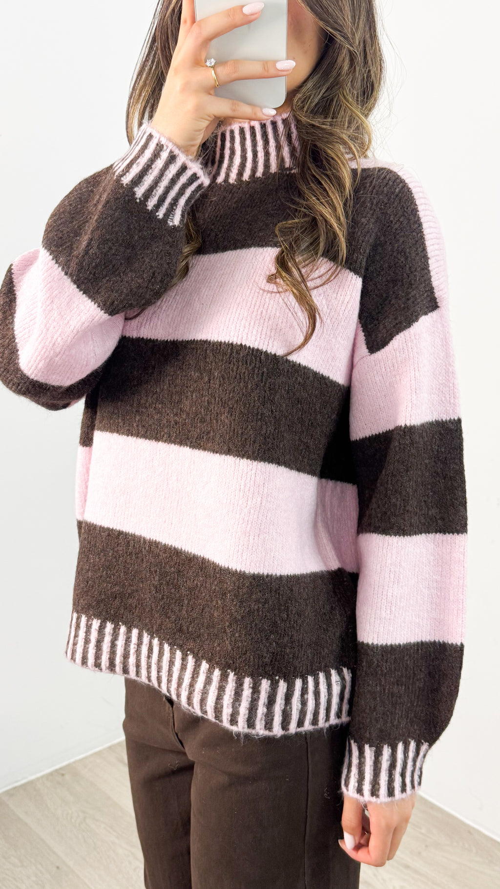 BESSIE BLOCK STRIPE KNIT - CHOCOLATE/PINK