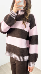 BESSIE BLOCK STRIPE KNIT - CHOCOLATE/PINK