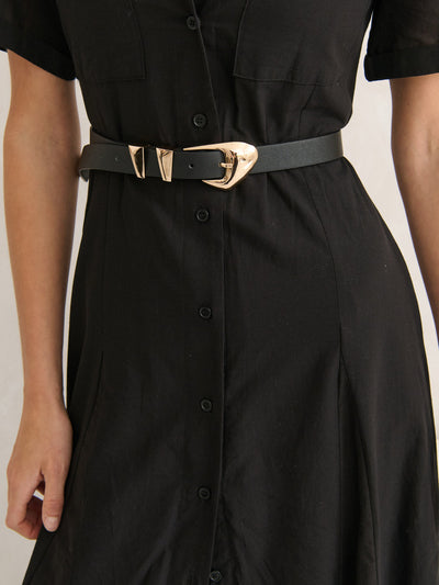 PEBBLE DOME BUCKLE BELT - BLACK