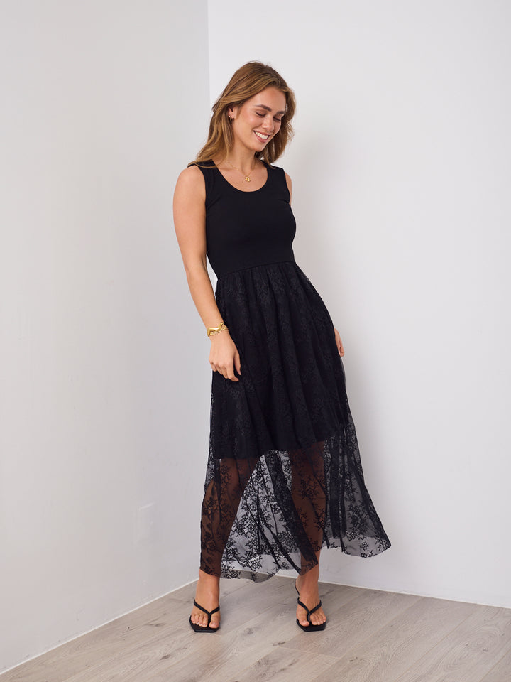 ALLISON LACE TANK DRESS -BLACK