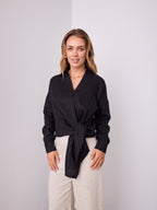 COMO LONG SLEEVE LINEN SHIRT - BLACK